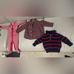Polo Ralph Lauren baby Set - footie pajama, Plaid Collared shirt & sweater